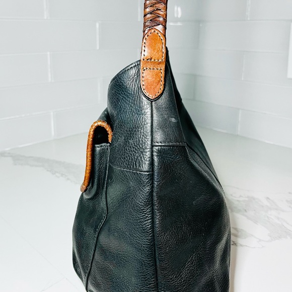 FOSSIL Black Genuine Leather Western Shoulder Bag Rope Woven Boho - Picture 4 of 9